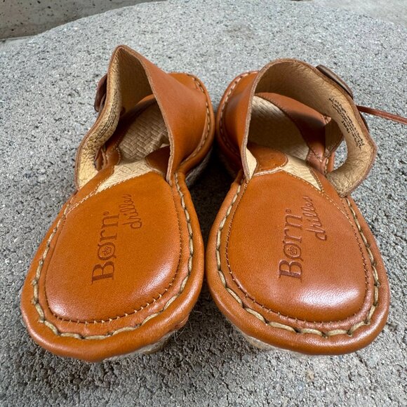 BORN WOMEN'S LEATHER WEDGE SLIP ON SANDALS BROWN SIZE 6 / 36.5 - Picture 10 of 16